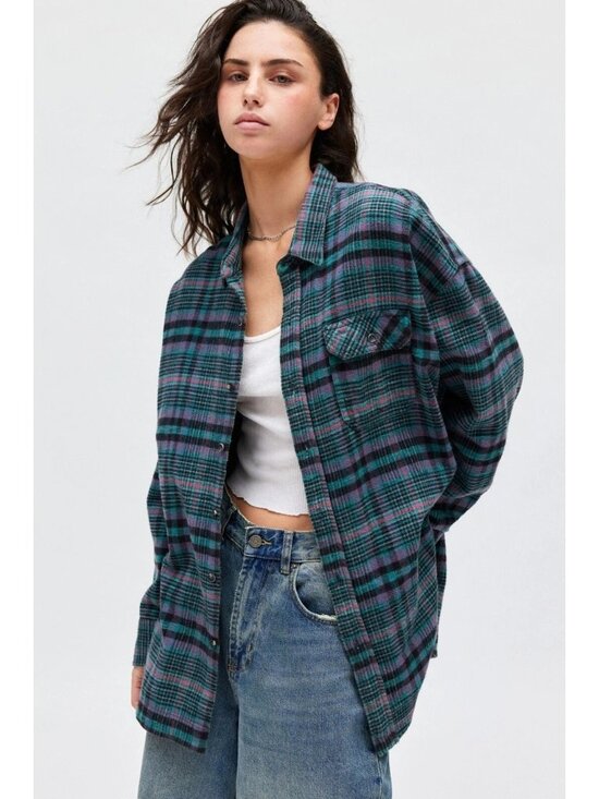 BDG Tops - BDG Flannel Shirt Size XS Oversized Plaid Button Front Long Sleeve Green Preppy